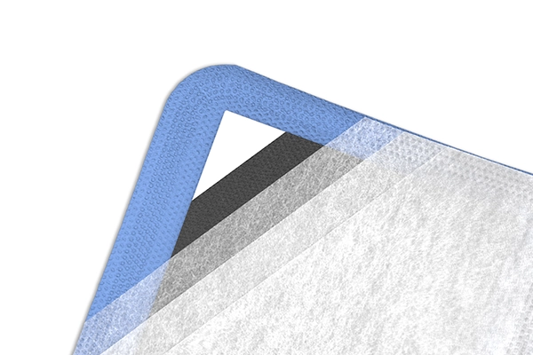 LIQUEEBACT (superabsorbierender Aktivkohle-Verband) - Sprengzeichnung /Aufbau der saugfähigen (SAP - Superabsorber) Aktivkohle-Wundauflage LIQUEEBACT (superabsorbierender Aktivkohle-Verband) - Sprengzeichnung /Aufbau der saugfähigen (SAP - Superabsorber) Aktivkohle-Wundauflage
